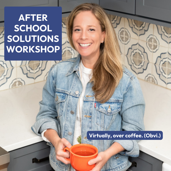 Mom holding a mug of coffee sharing a after school meltdown course.