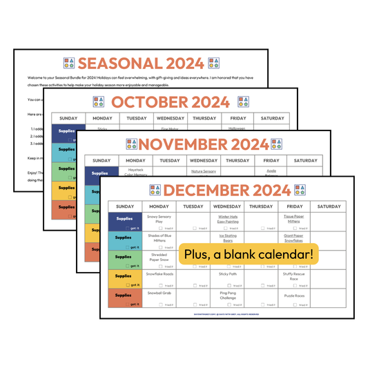 Calendar images to help parents organize fall and winter activities for kids at home.